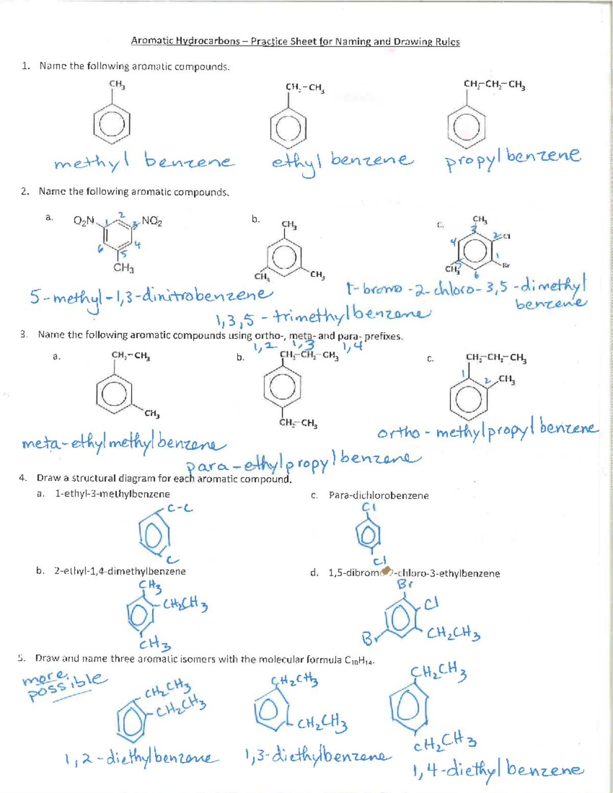 Aromatic Compounds Worksheet Answers and Explanations - Studocu