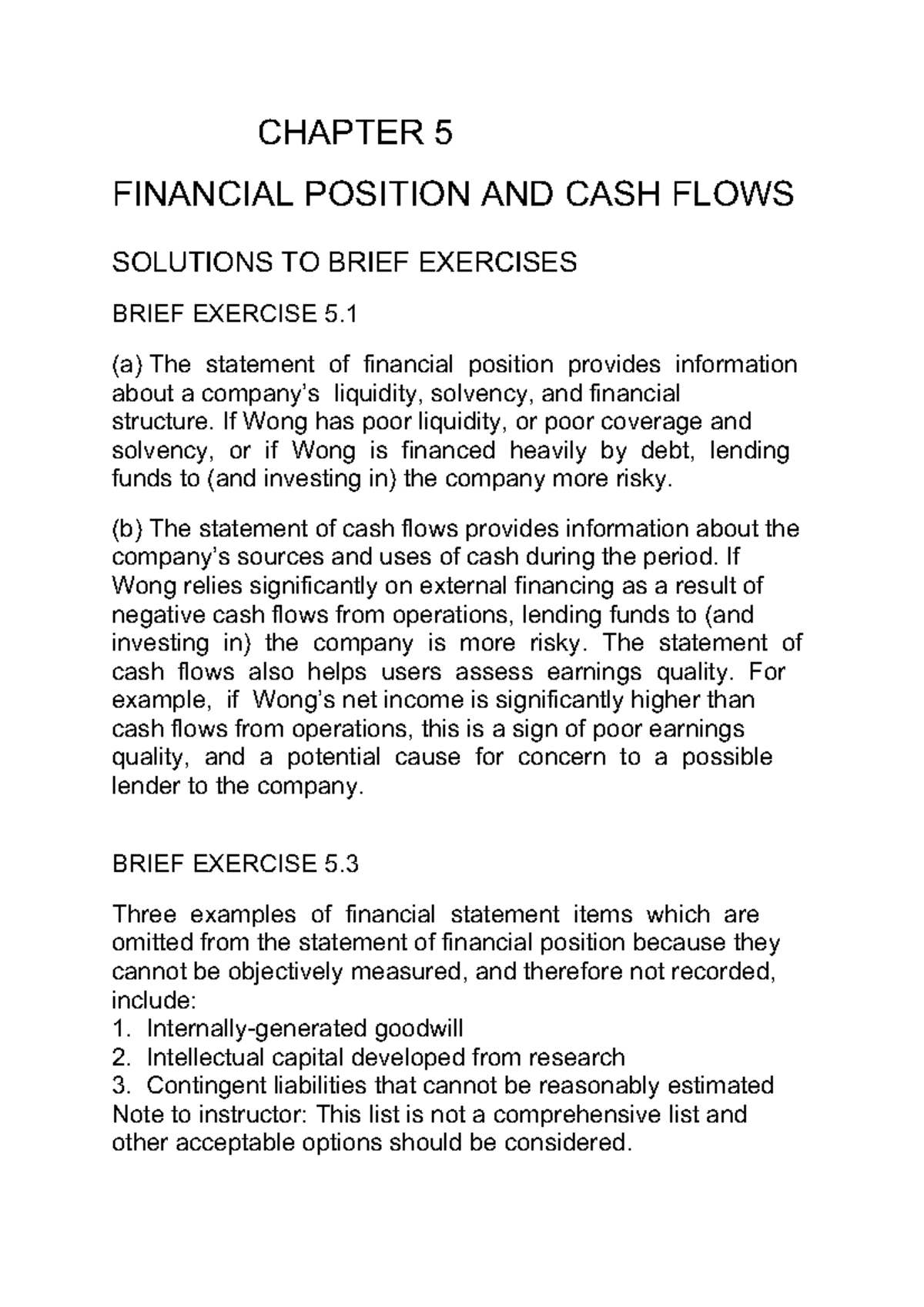ACCT 3310 Chapter 5 Solutions: Financial Position & Cash Flows - Studocu