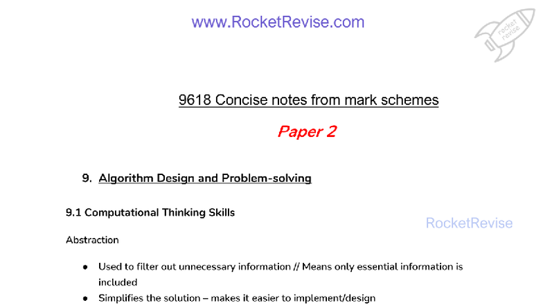 Paper 2 - Revision Notes on Algorithm Design & Computational Thinking ...