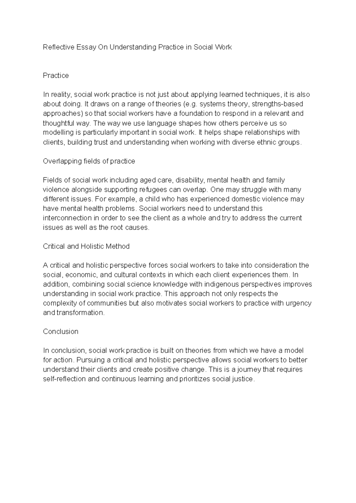 SWK 101: Week 1 Reflection on Social Work Practice Insights - Studocu