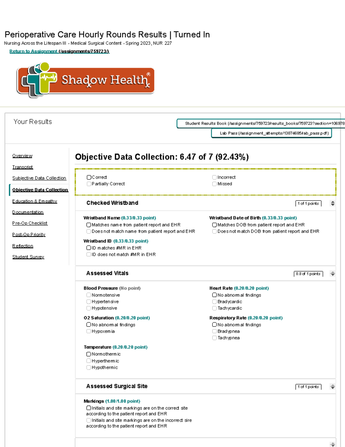 NUR 227 Perioperative Objective Data Collection Results - Spring 2023 ...