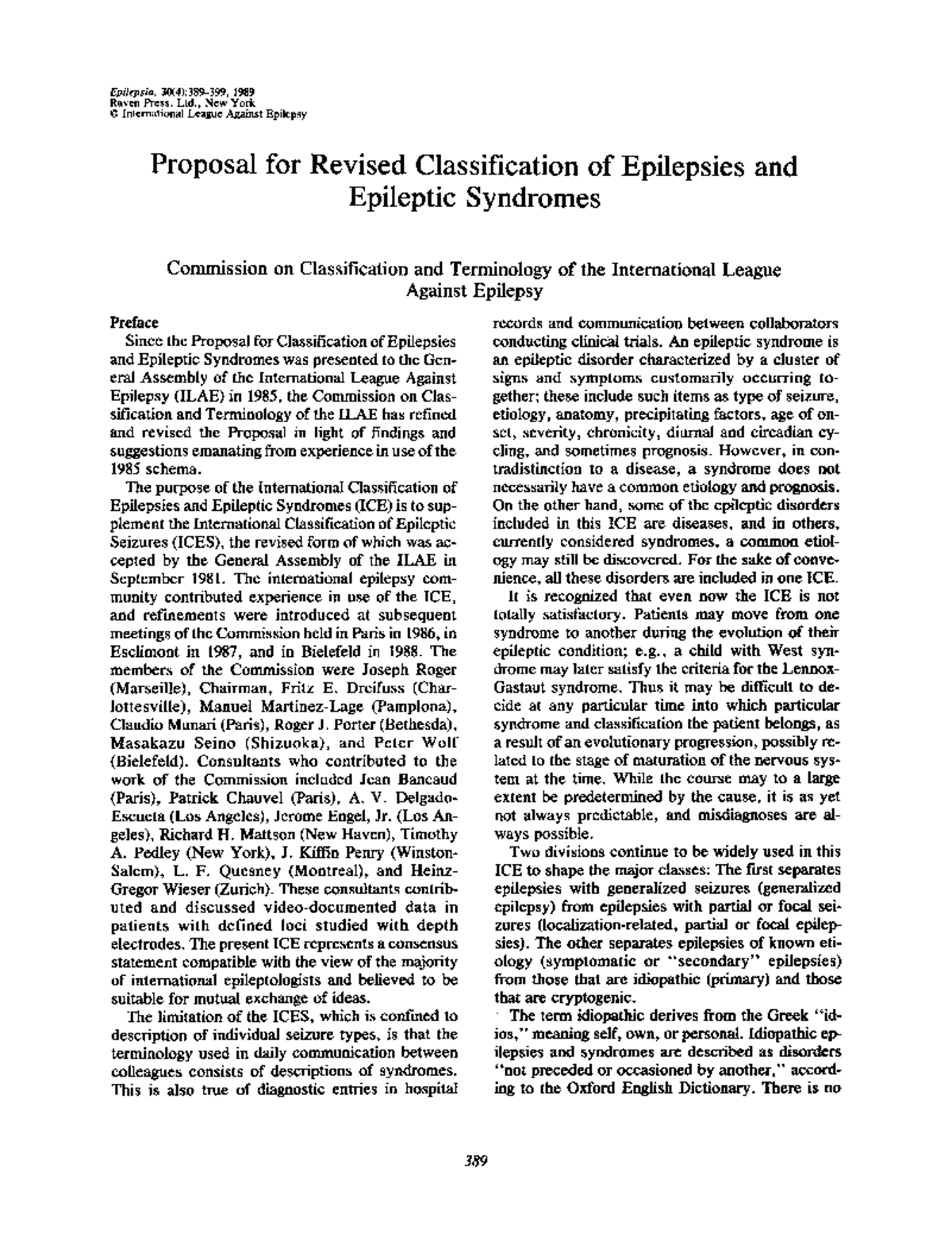 Revised Classification of Epilepsies and Syndromes (1989) - Studocu