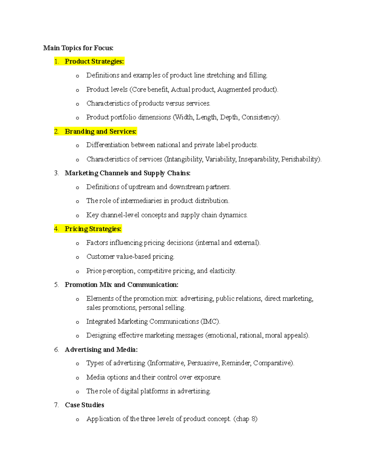 Main Topics for Focus - Product Strategies: o Definitions and examples ...