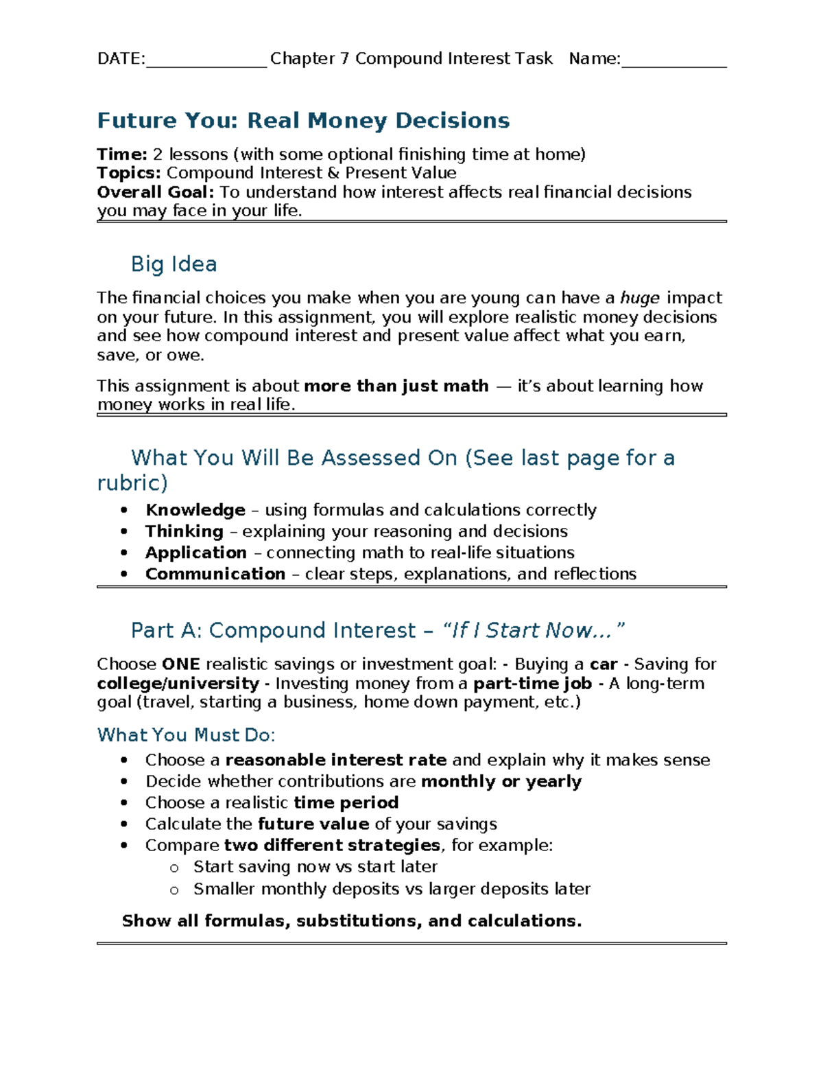Mcf 3M Chapter 7 Assignment: Compound Interest & Present Value - Studocu