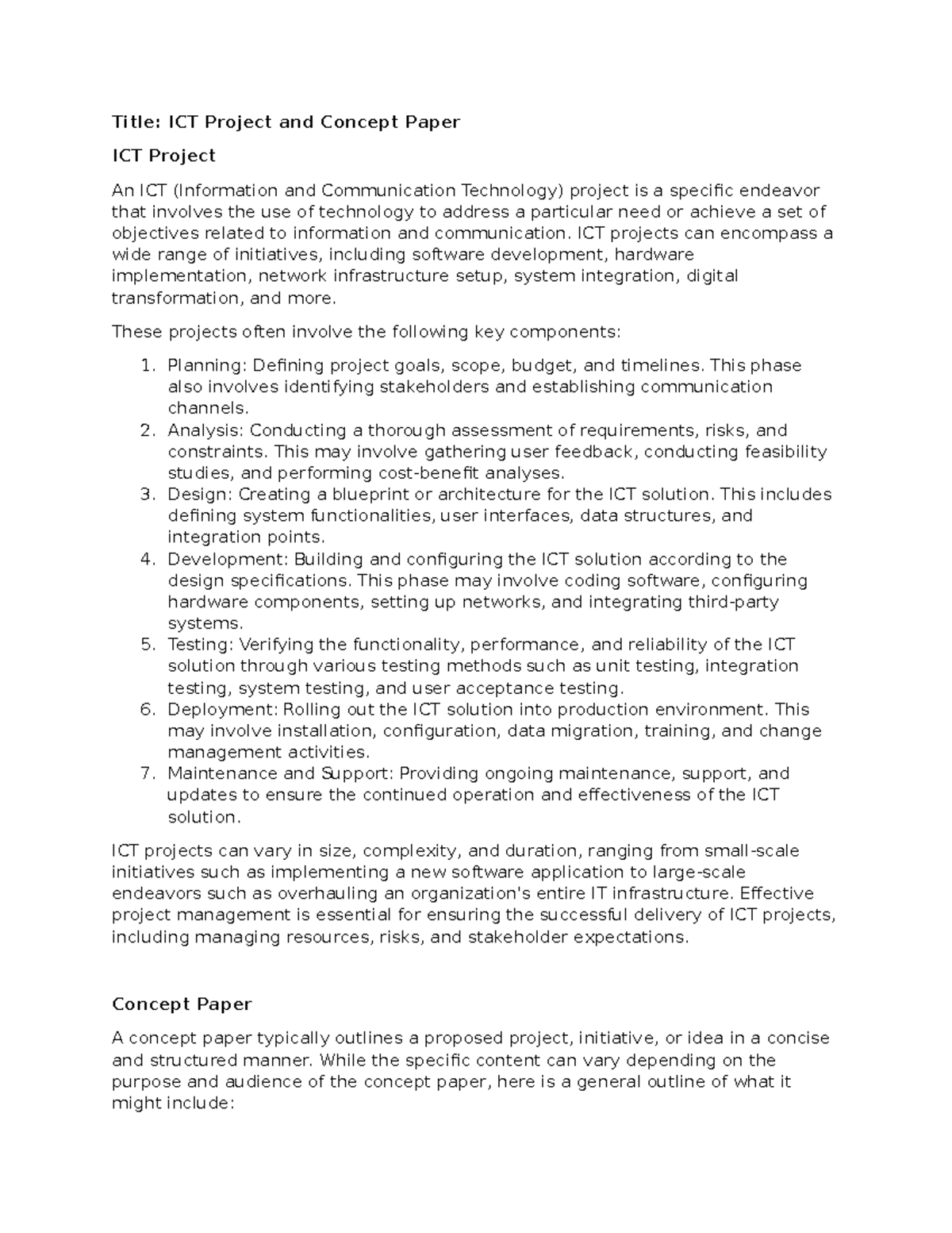 ICT 101: Project and Concept Paper Overview and Guidelines - Studocu