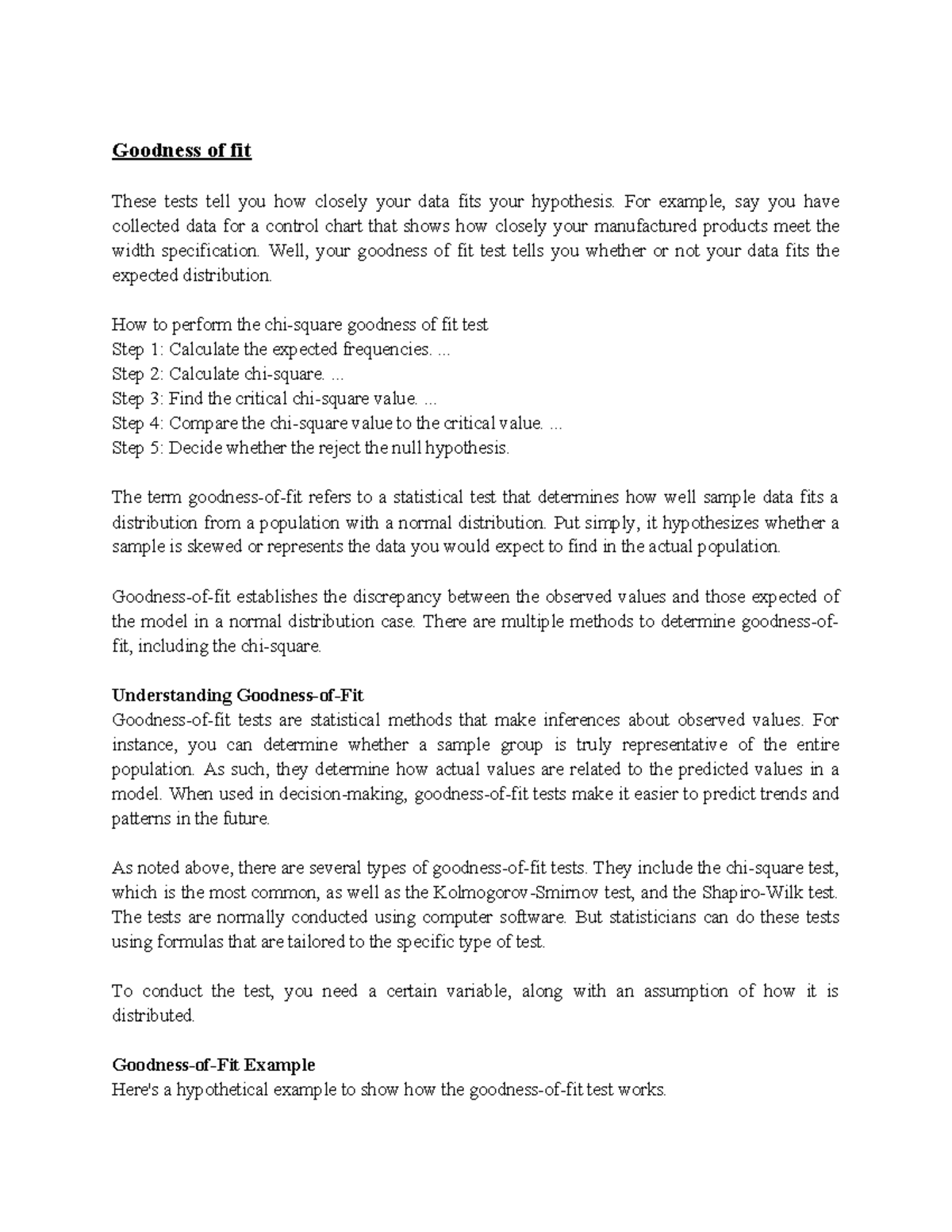 Goodness of Fit: Statistical Tests and Linear Regression Analysis (UNIT ...
