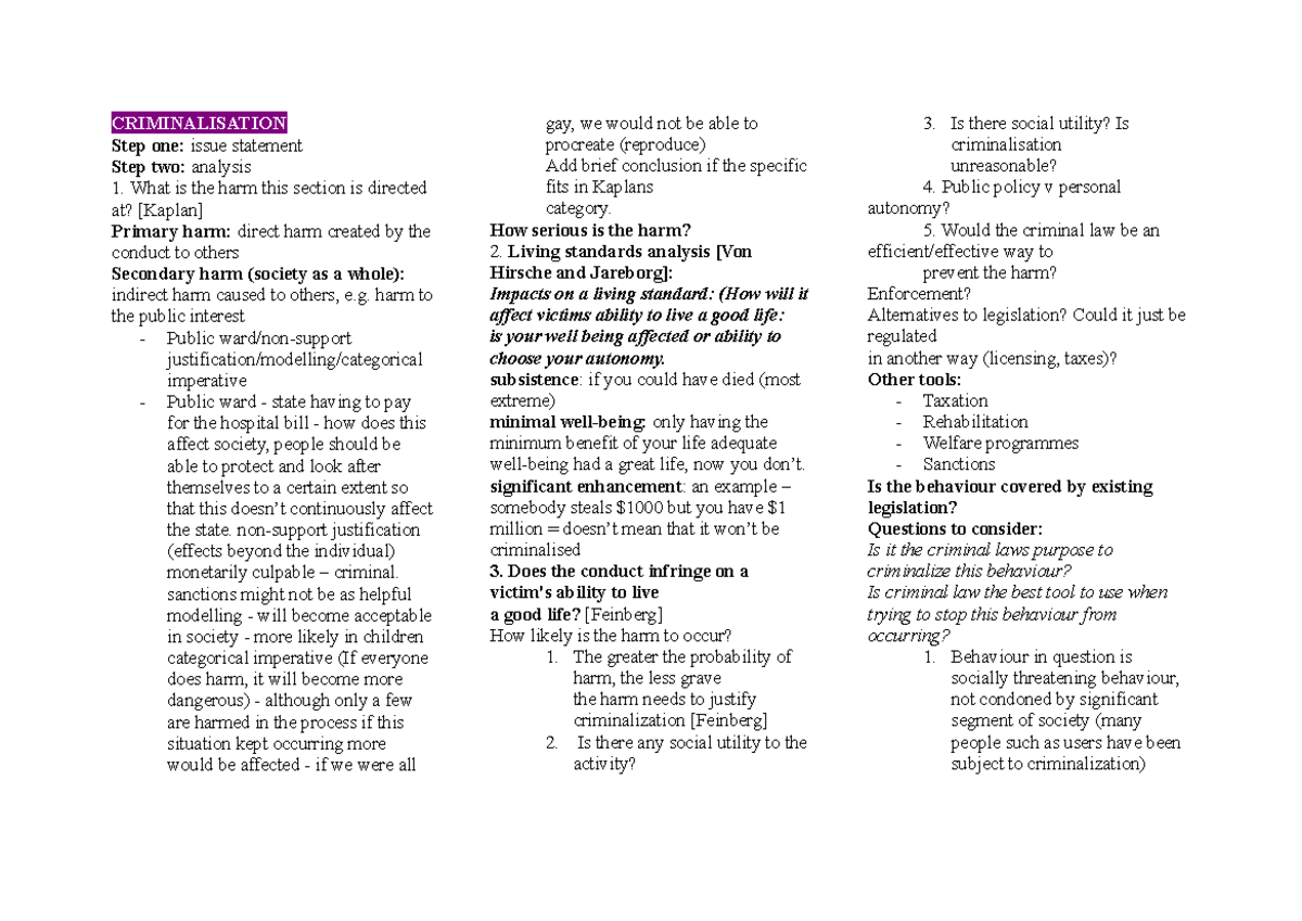 CRIMINALISATION: Analyzing Harm, Autonomy, and Legal Implications in ...