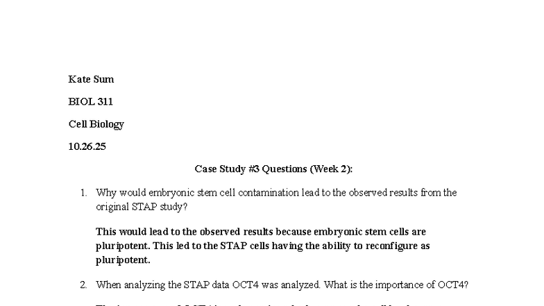 BIOL 311 Cell Biology Case Study #3: STAP Study Controversy Analysis ...