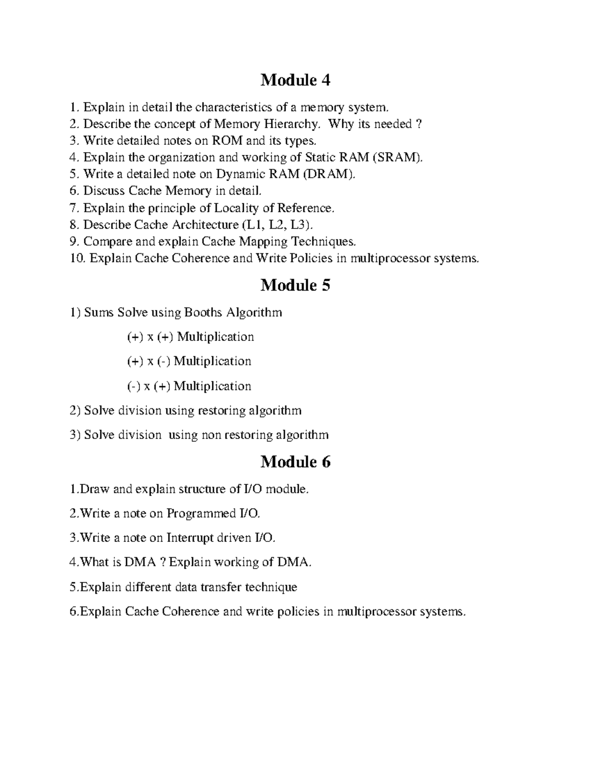 Dlcoa Practice Questions on Modules 4, 5, and 6: Memory Systems ...