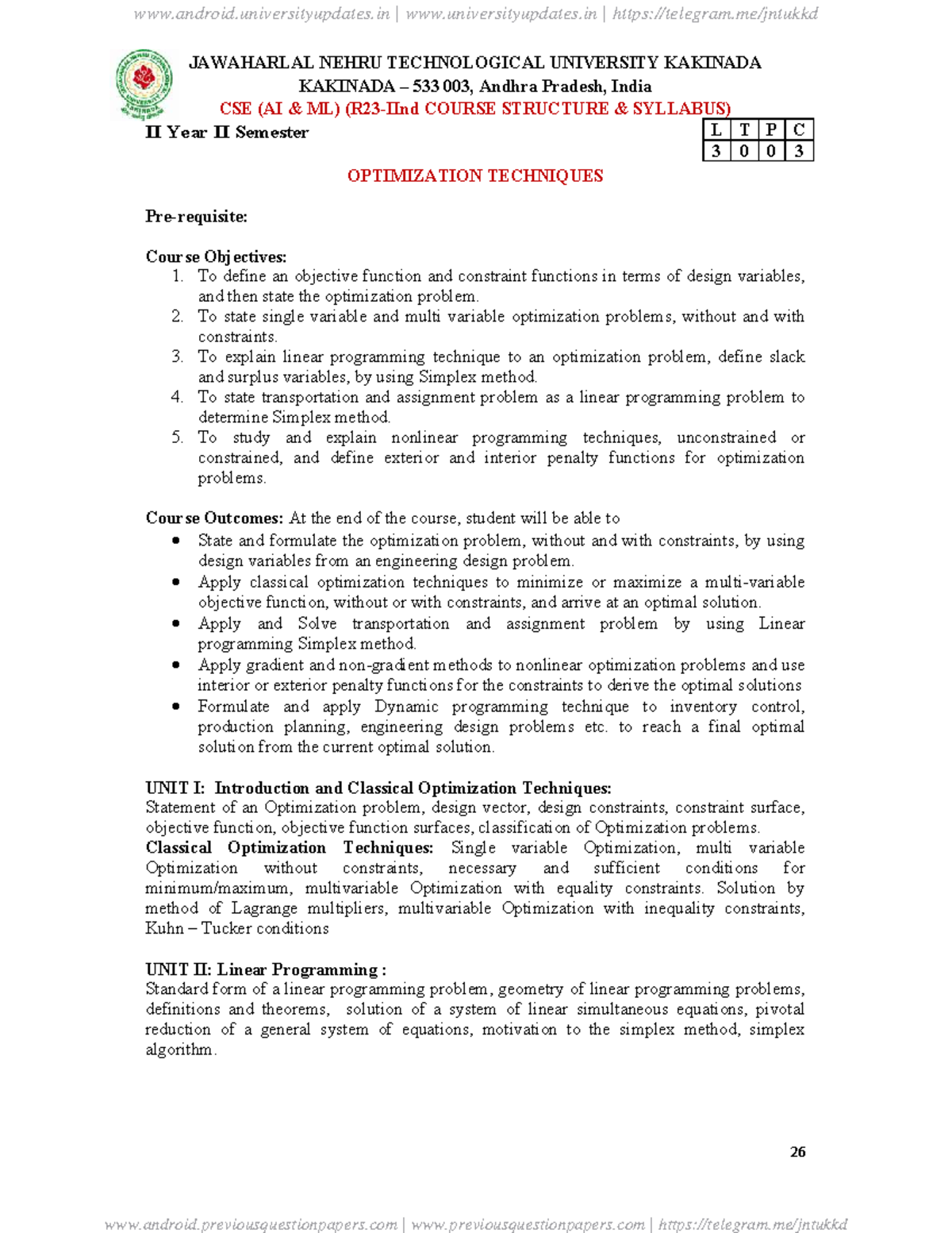 R23-OT Syllabus: Optimization Techniques Course Structure - Studocu