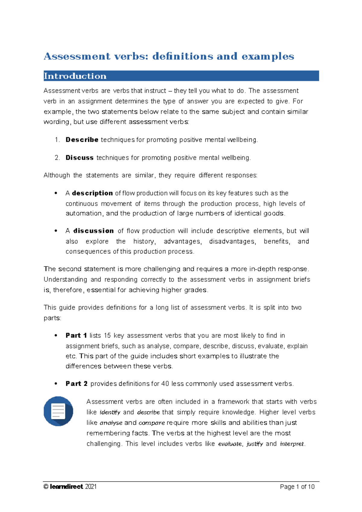 Assessment Verbs: Definitions & Examples for Assignments (v2) - Studocu
