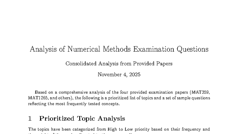 Numerical Methods Exam Analysis (MAT359, MAT1265) - Final Review - Studocu