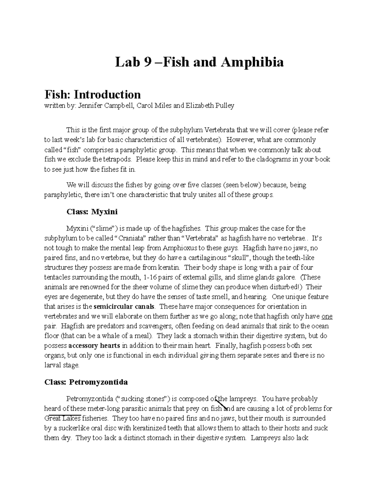 Lab 9: Fish and Amphibians Overview and Anatomy Insights - Studocu