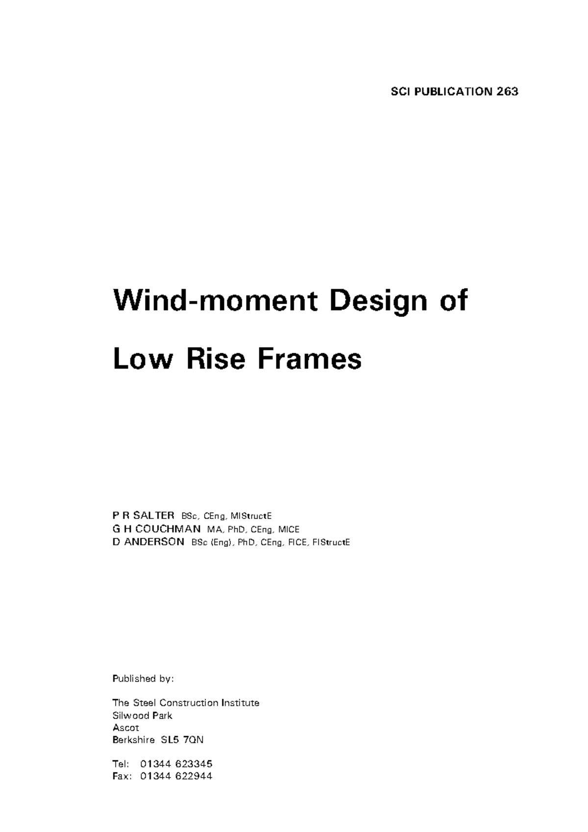 Wind-Moment Design of Low Rise Frames - SCI P263 Guide - Studocu