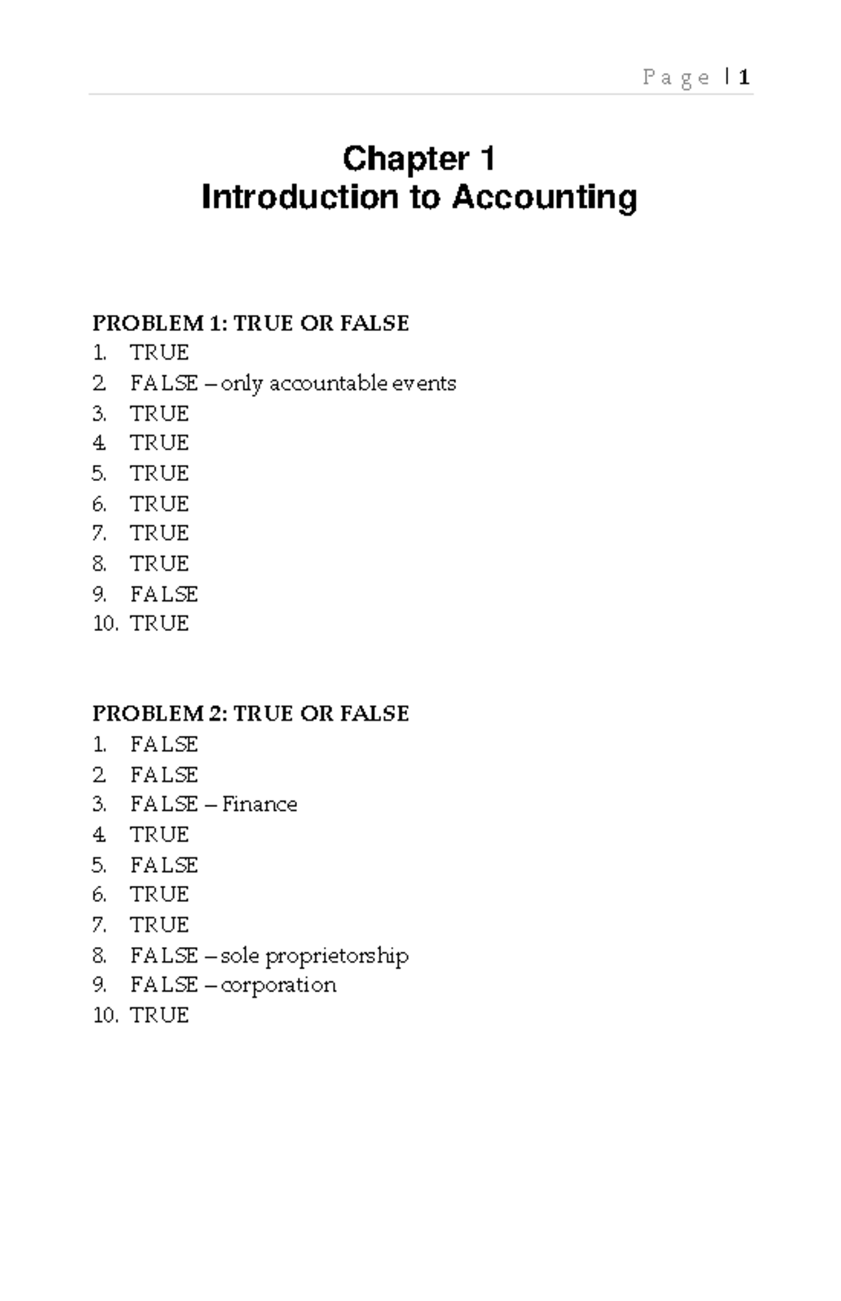 Chapter 1: Intro to Accounting - True/False & Discussion Problems - Studocu