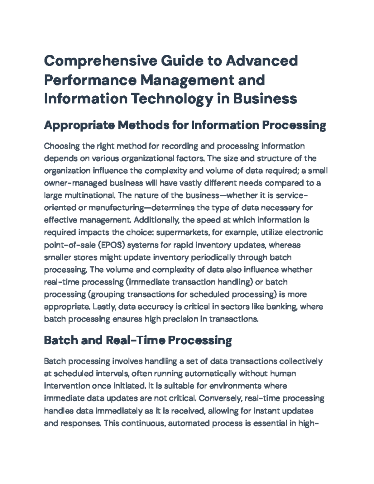 Comprehensive Guide to Data Analytics & Performance Management (BUS 101 ...