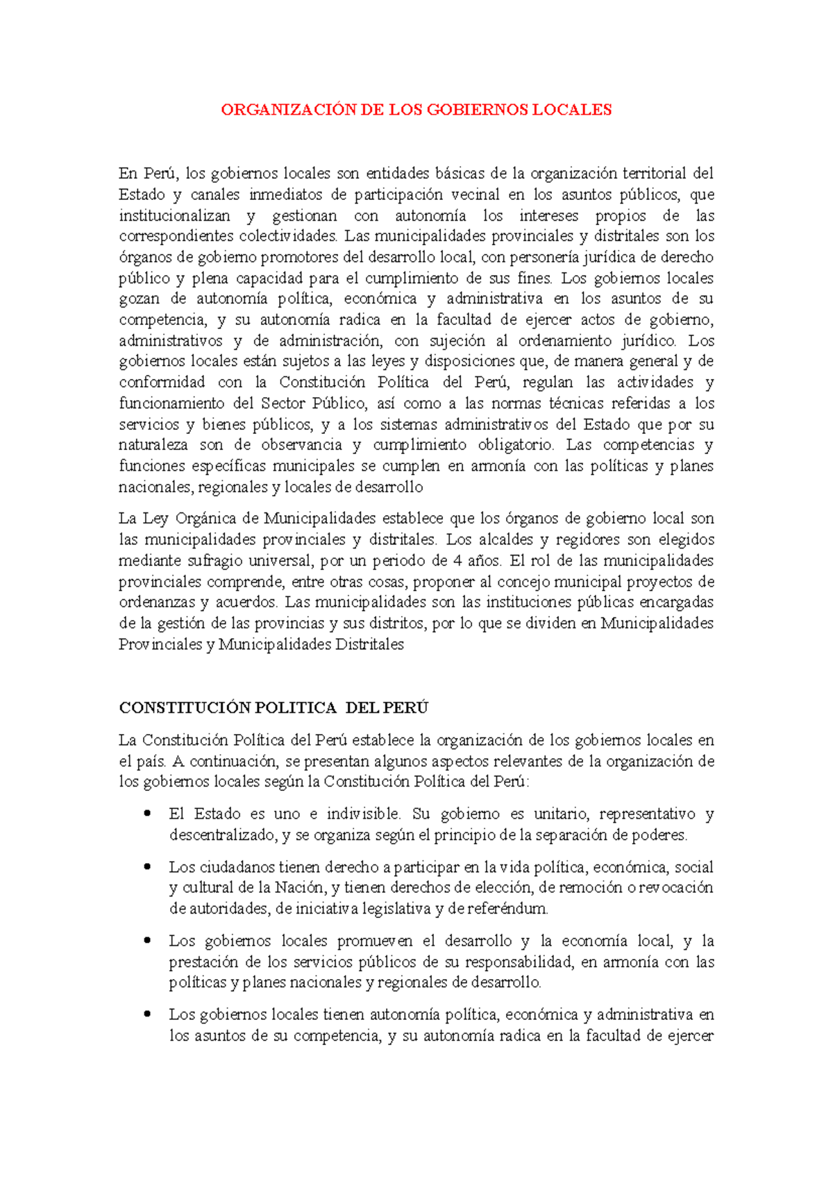 Organización de los Gobiernos Locales en Perú: Estructura y Funciones ...