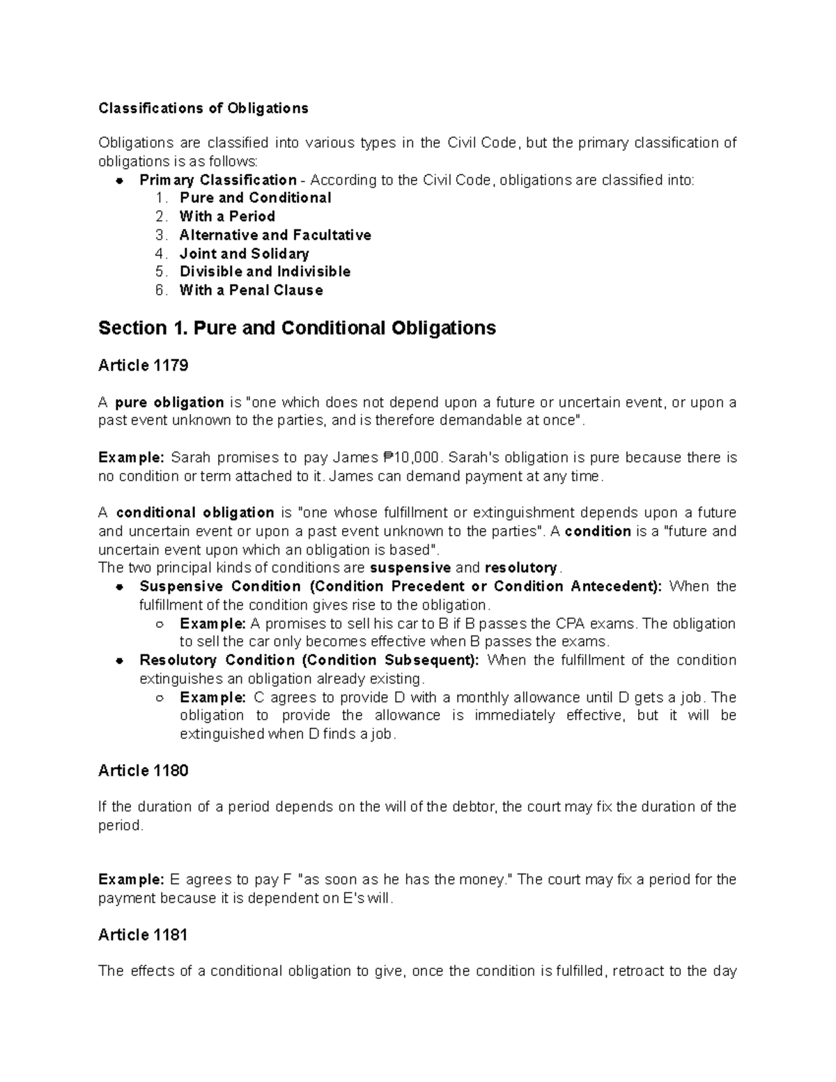 Oblicon - Chapter 3 & 4: Classifications of Obligations - Studocu