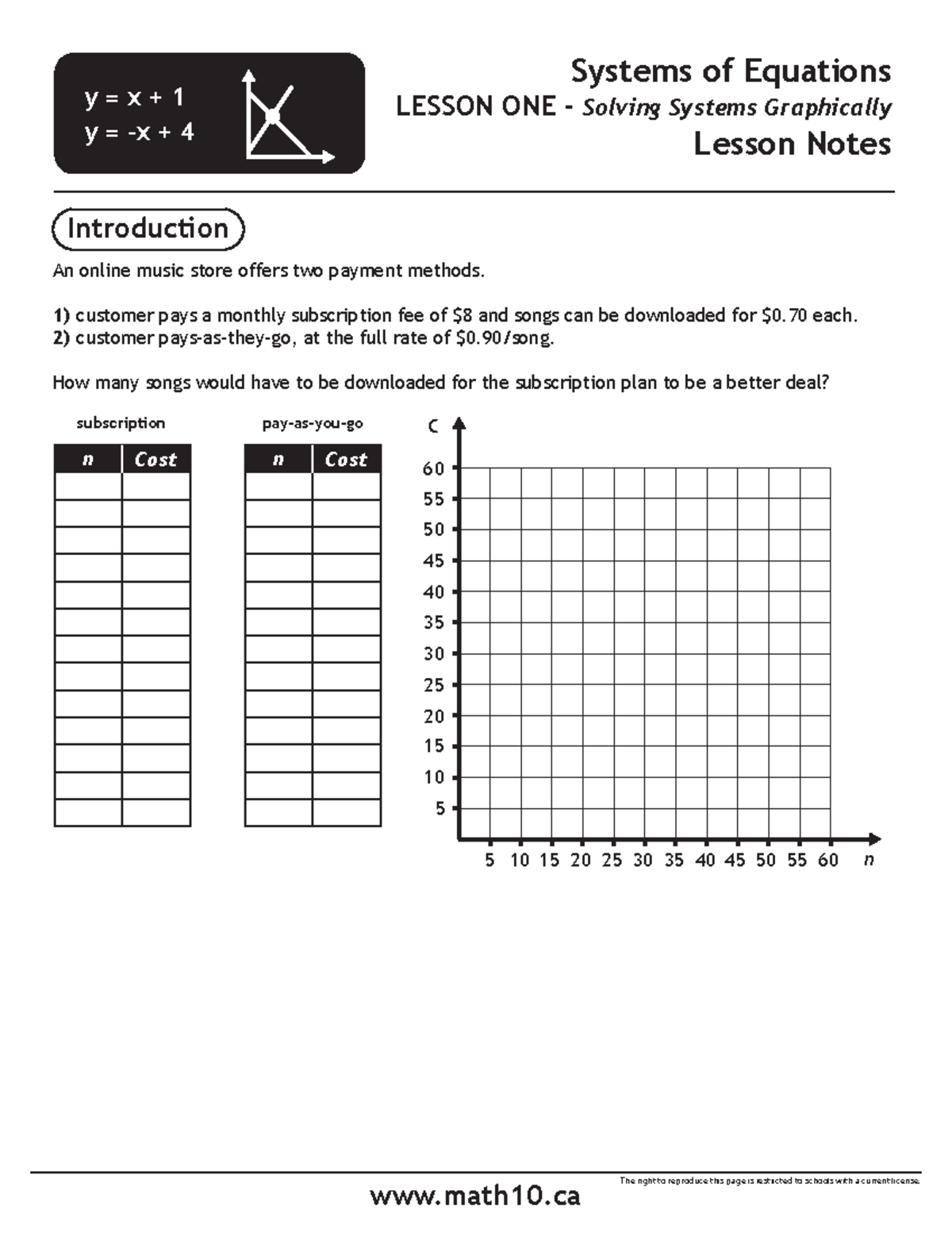 Math 13 - Yea - LESSON ONE - Solving Systems Graphically Lesson Notes ...