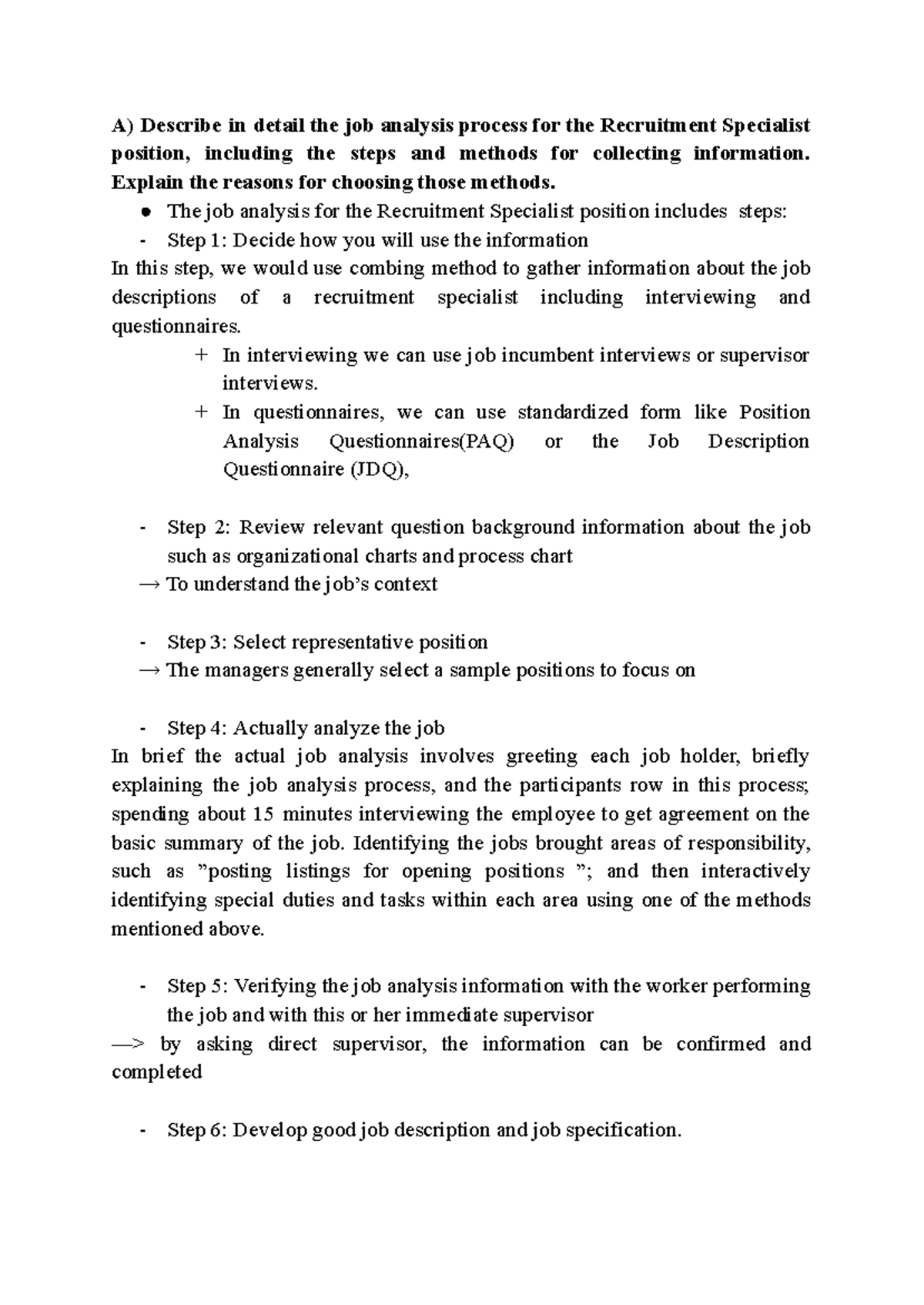 [Job analysis assignment] Bui Phuong Linh-QTNL CLC65 - A) Describe in ...