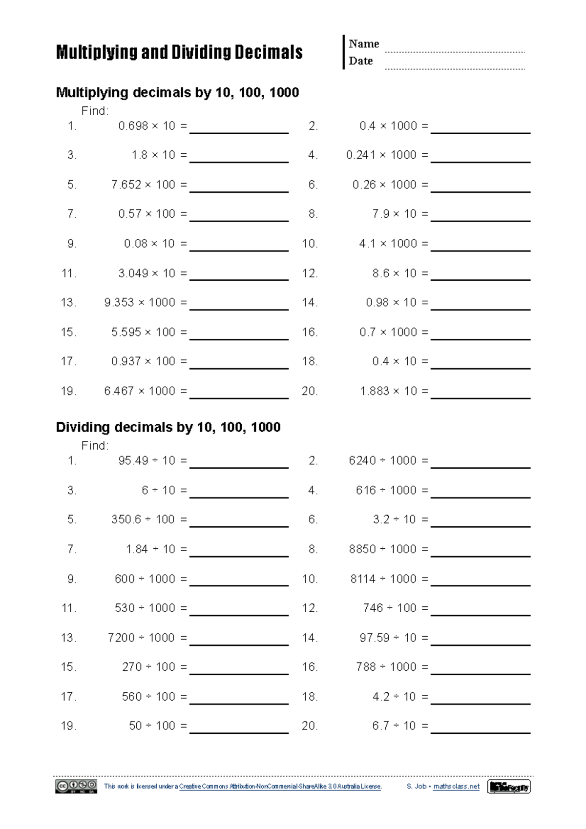 MATH101: Multiplying and Dividing Decimals Practice Exercises - Studocu