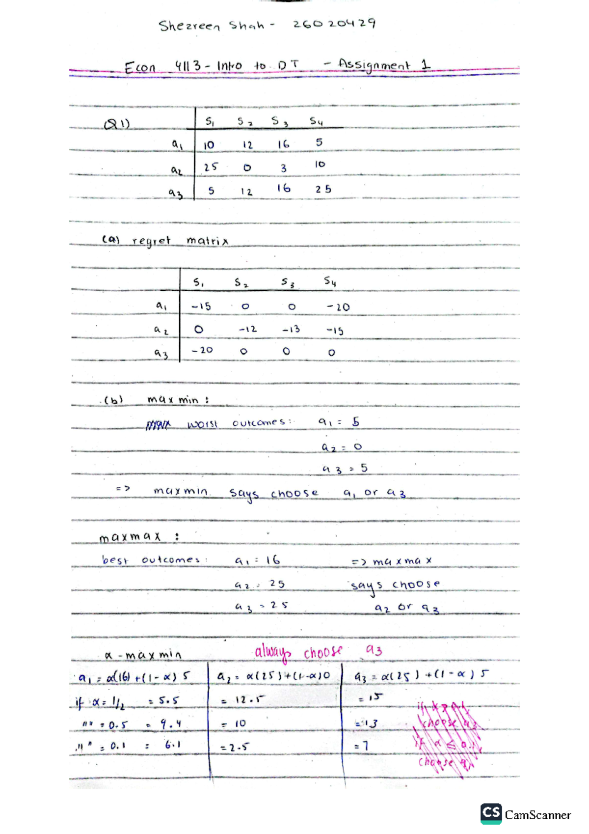 26020429 Assignment 1 Intro To DT - Shezreen 260 20429 Econ 4113 Intro ...