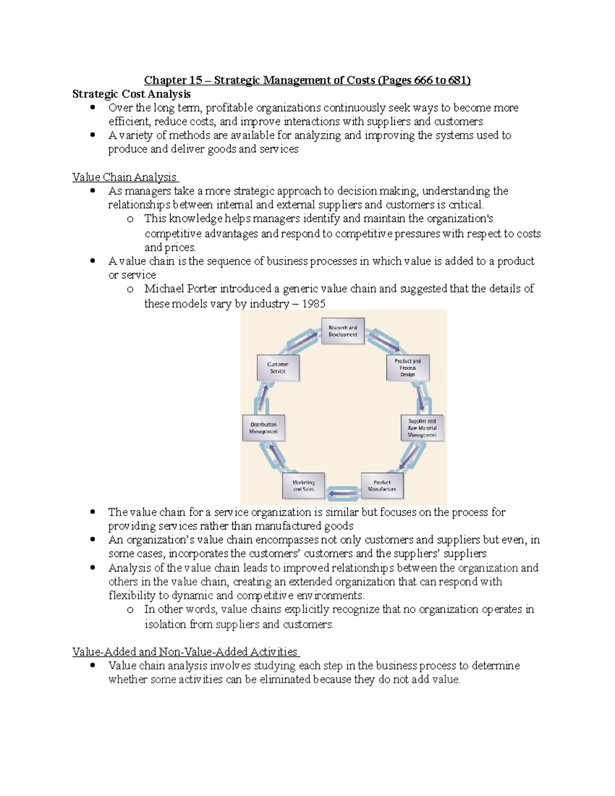 Chapter 15 - Strategic Cost Management & Value Chain Analysis - Studocu
