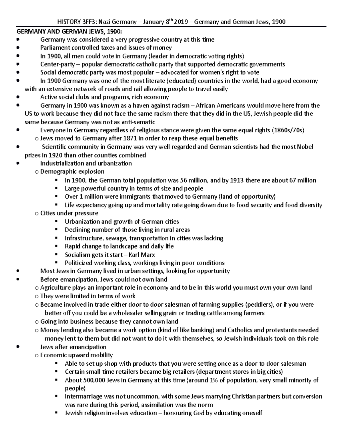 History 3FF3 - Lecture Notes: Overview of Nazi Germany Ideology and ...