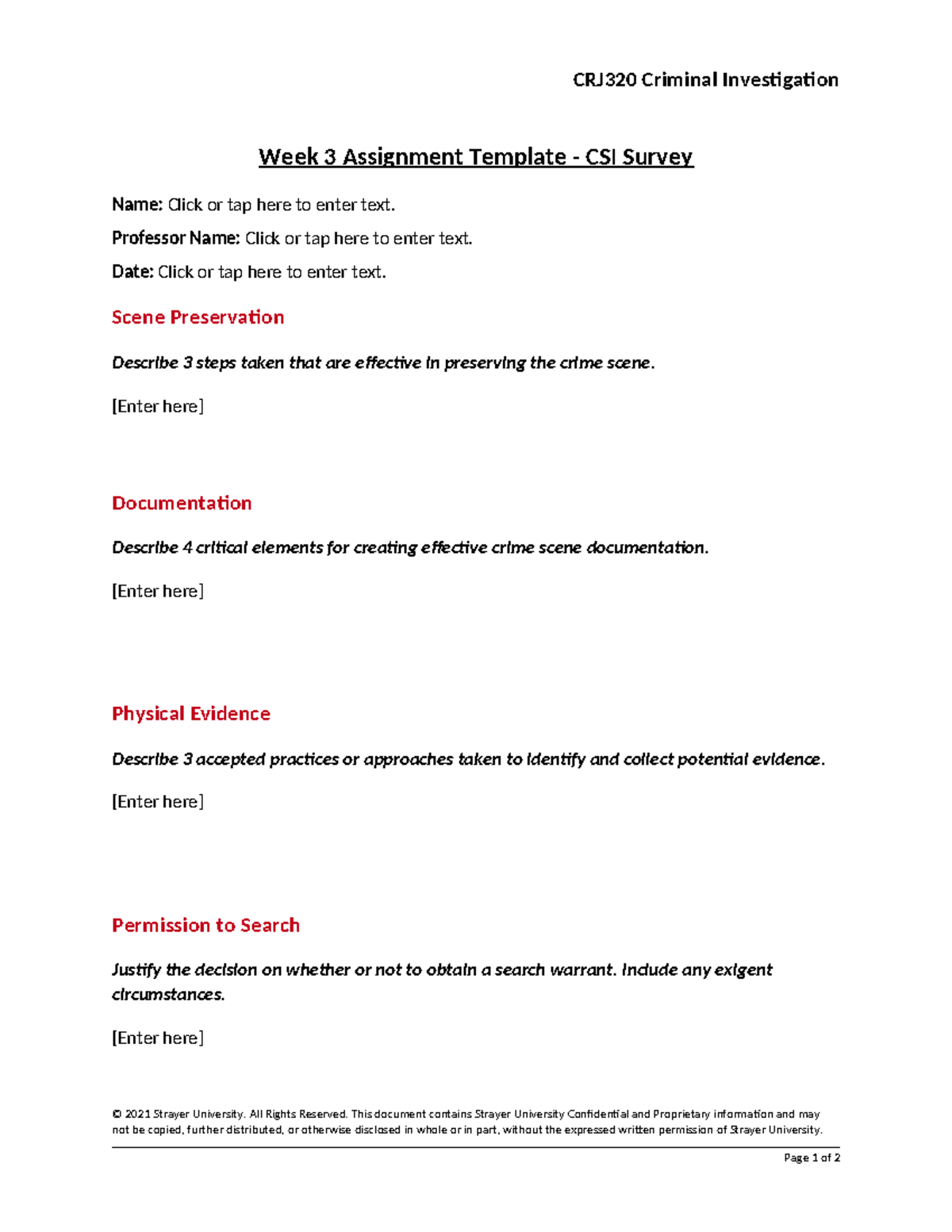 CRJ320 Week 3 Assignment - Template for Crime Scene Investigation - Studocu