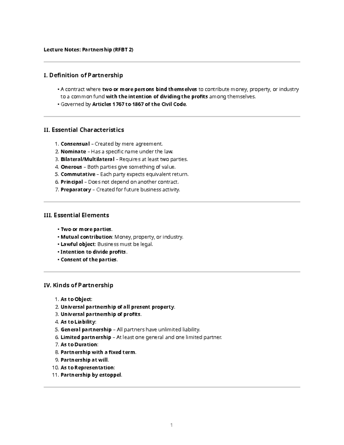 Lecture Notes: Partnership Overview (RFBT 2) - Studocu