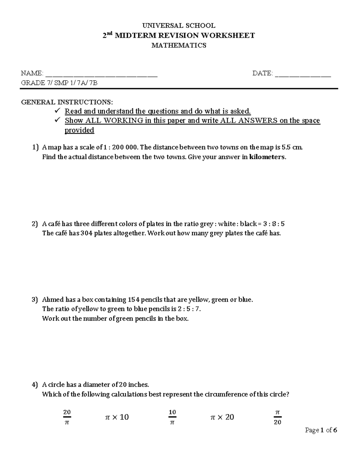 Grade 7 SMP Mathematics 2nd Midterm Revision Worksheet - Studocu