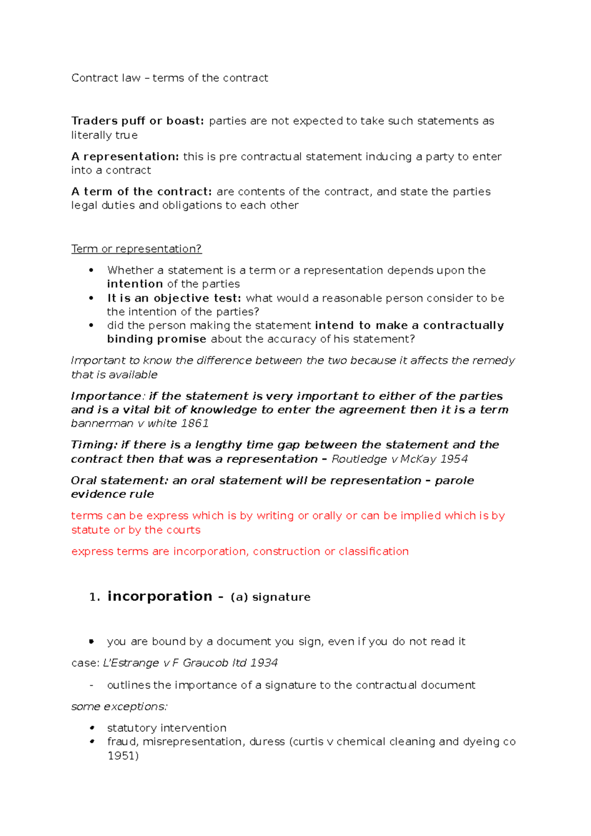 Terms of a contract - Contract law – terms of the contract Traders puff ...