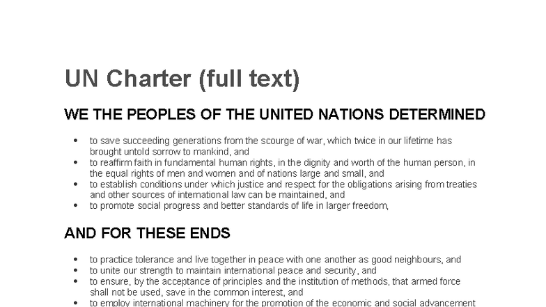 UN Charter: Full Text and Key Principles Overview - Studocu