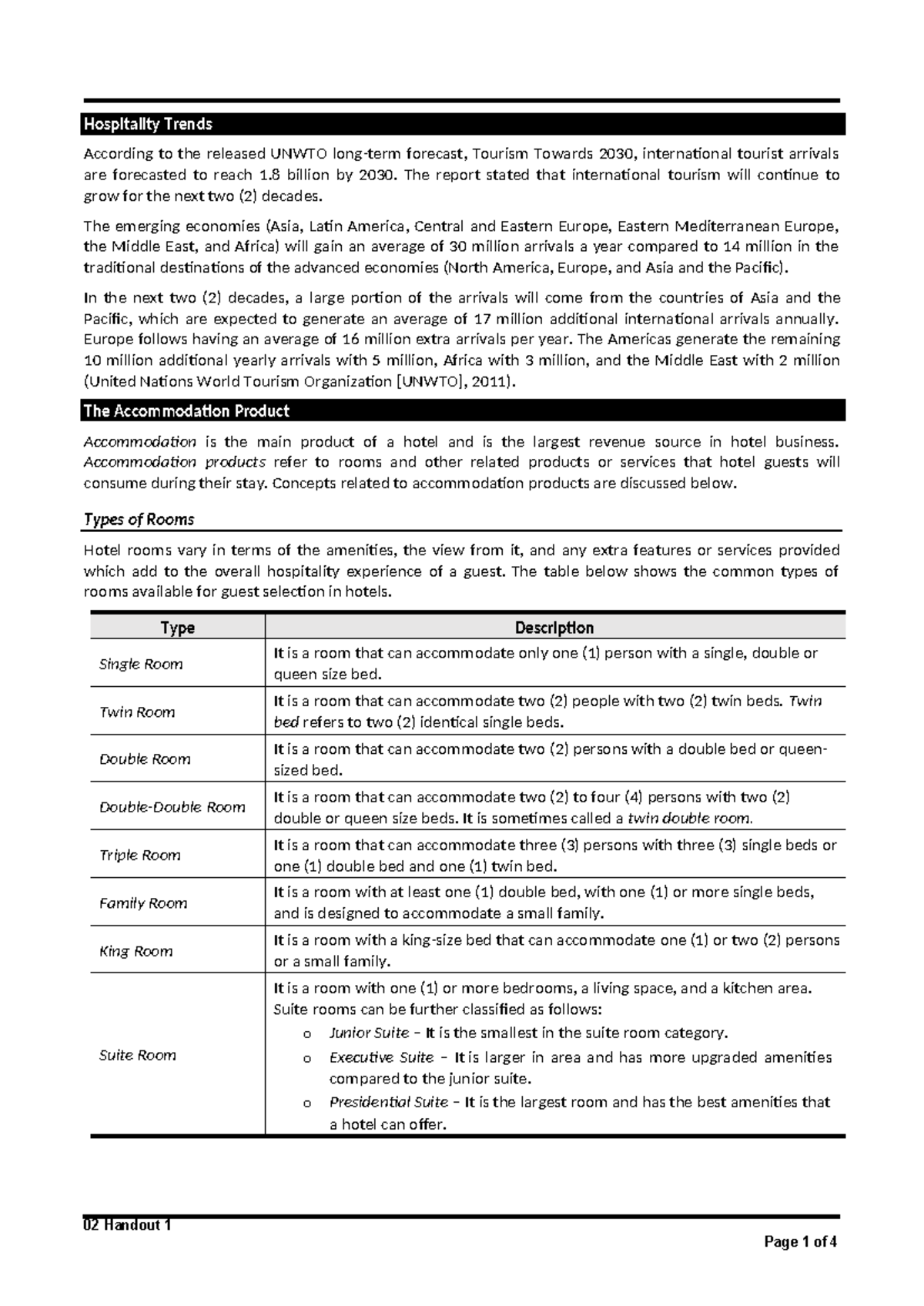 02 Handout 1lodgng - lecture notes on hospitality and tourism products ...