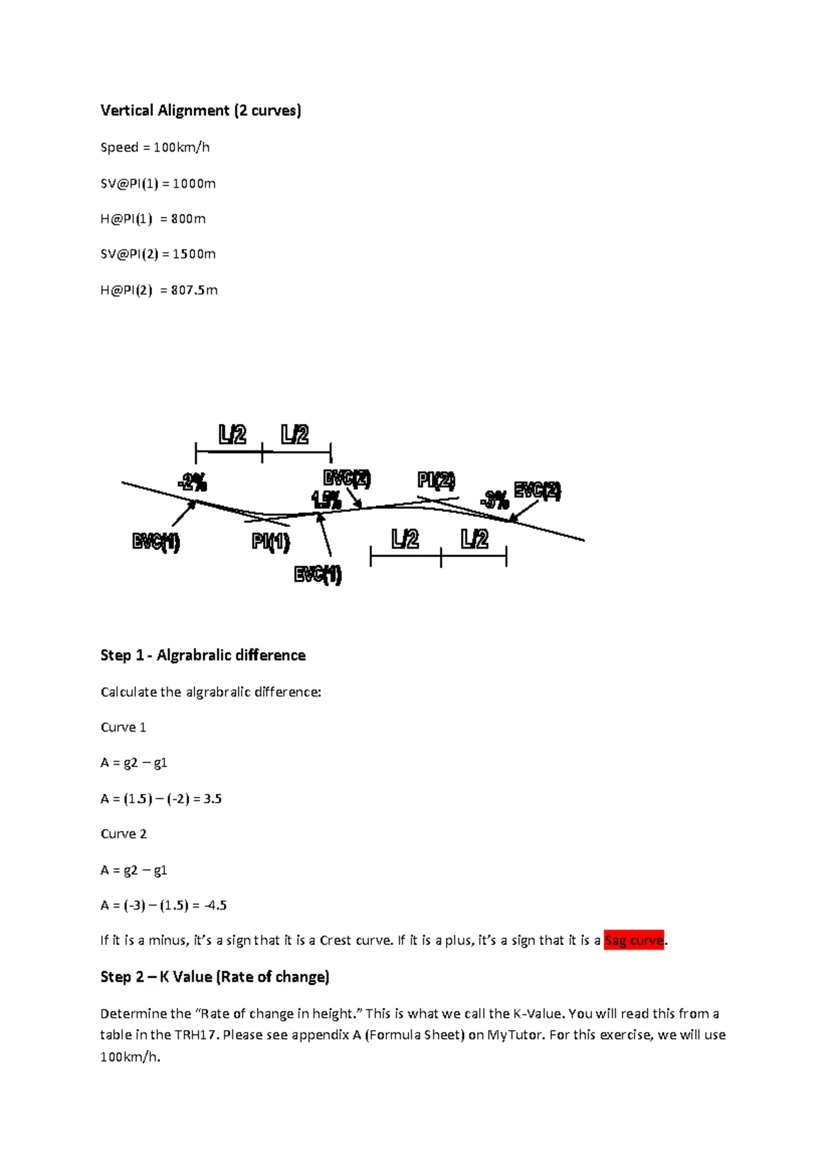 Vertical Alignment Crest Curve Analysis (ENG 101) - Studocu
