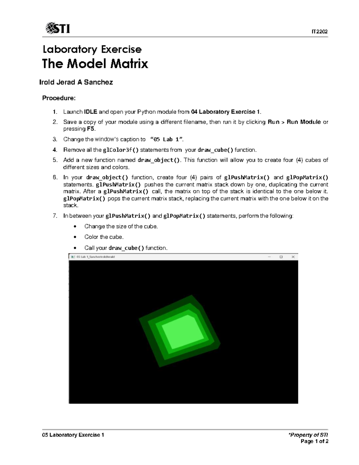 IT2202 Lab Exercise 05: Model Matrix Procedure by Sanchez - Studocu