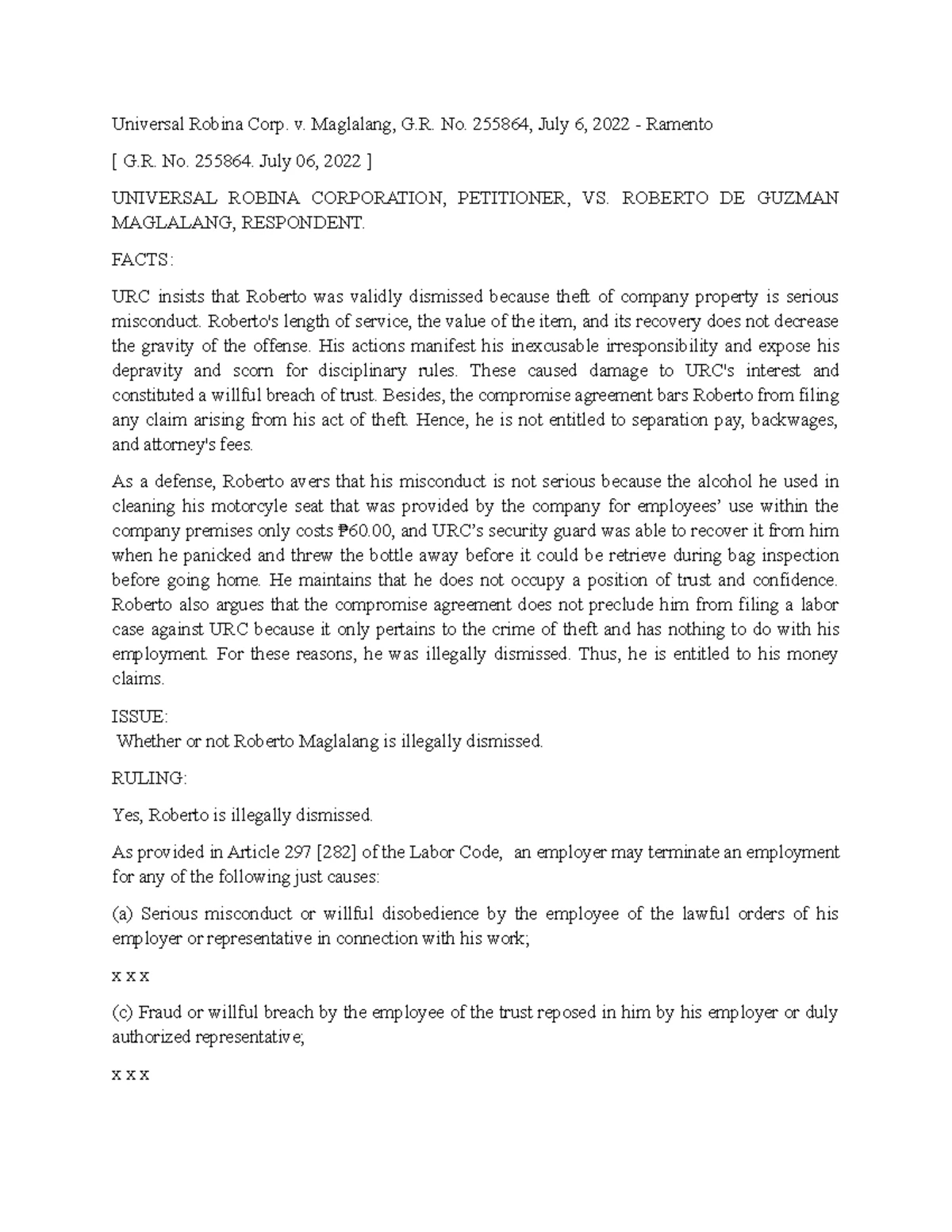 Wk3 Case Study: Discriminatory Retirement Clause in PAL-FASAP CBA - Studocu