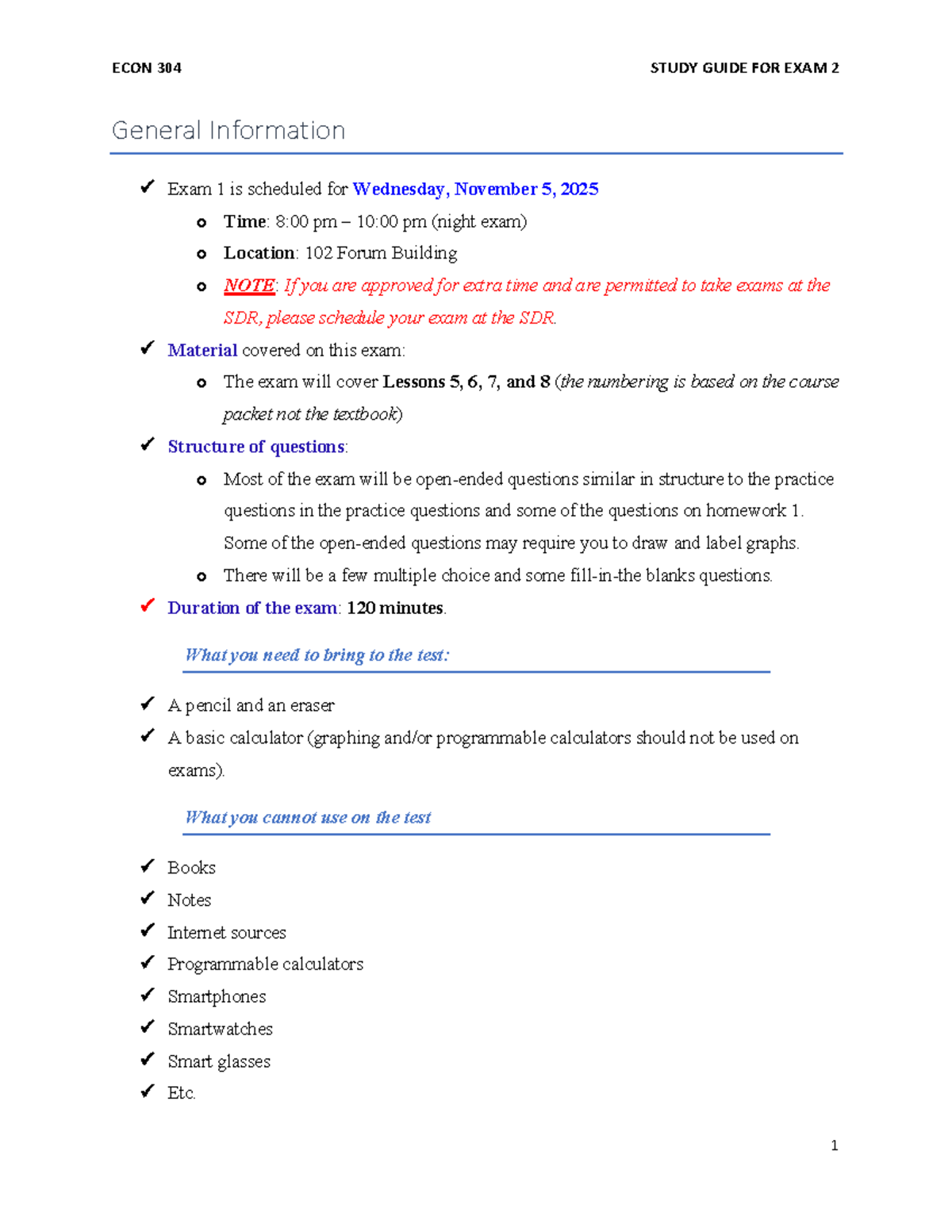ECON 304 STUDY GUIDE FOR EXAM 2 FA25 - Studocu