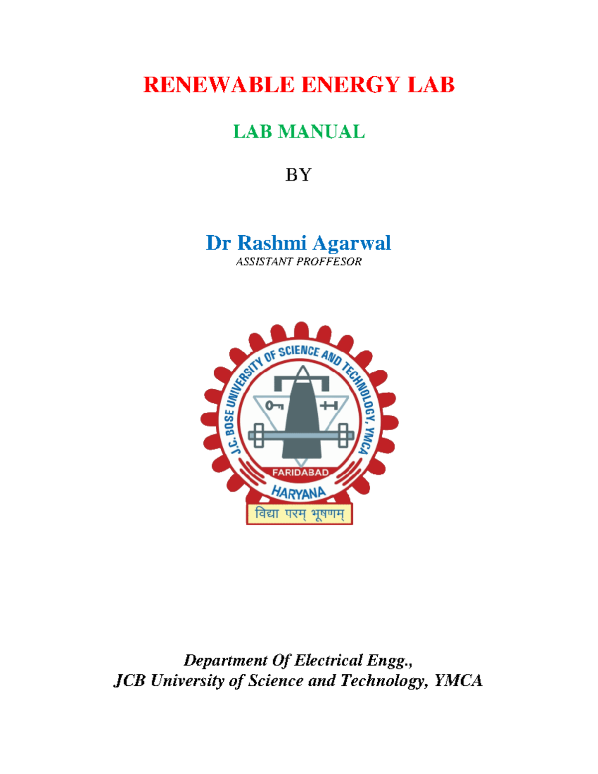 RENEWABLE ENERGY LAB MANUAL - B.Tech Electrical Engineering - Studocu