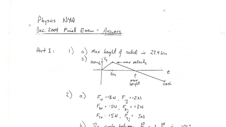 Physics NYA Dec 2004 Final Exam Answers - Part I & II - Studocu