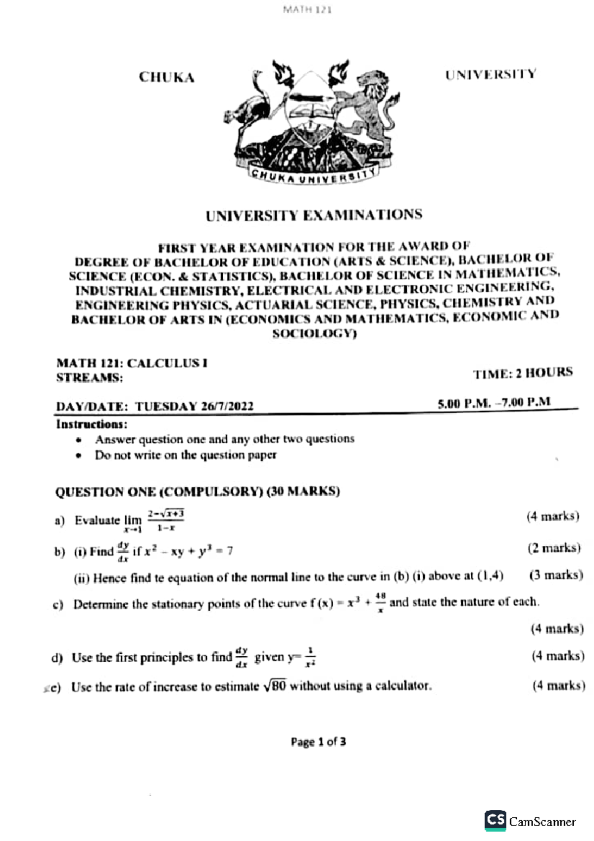Math 121 (1) - Revision Notes for Final Exam Preparation - Studocu