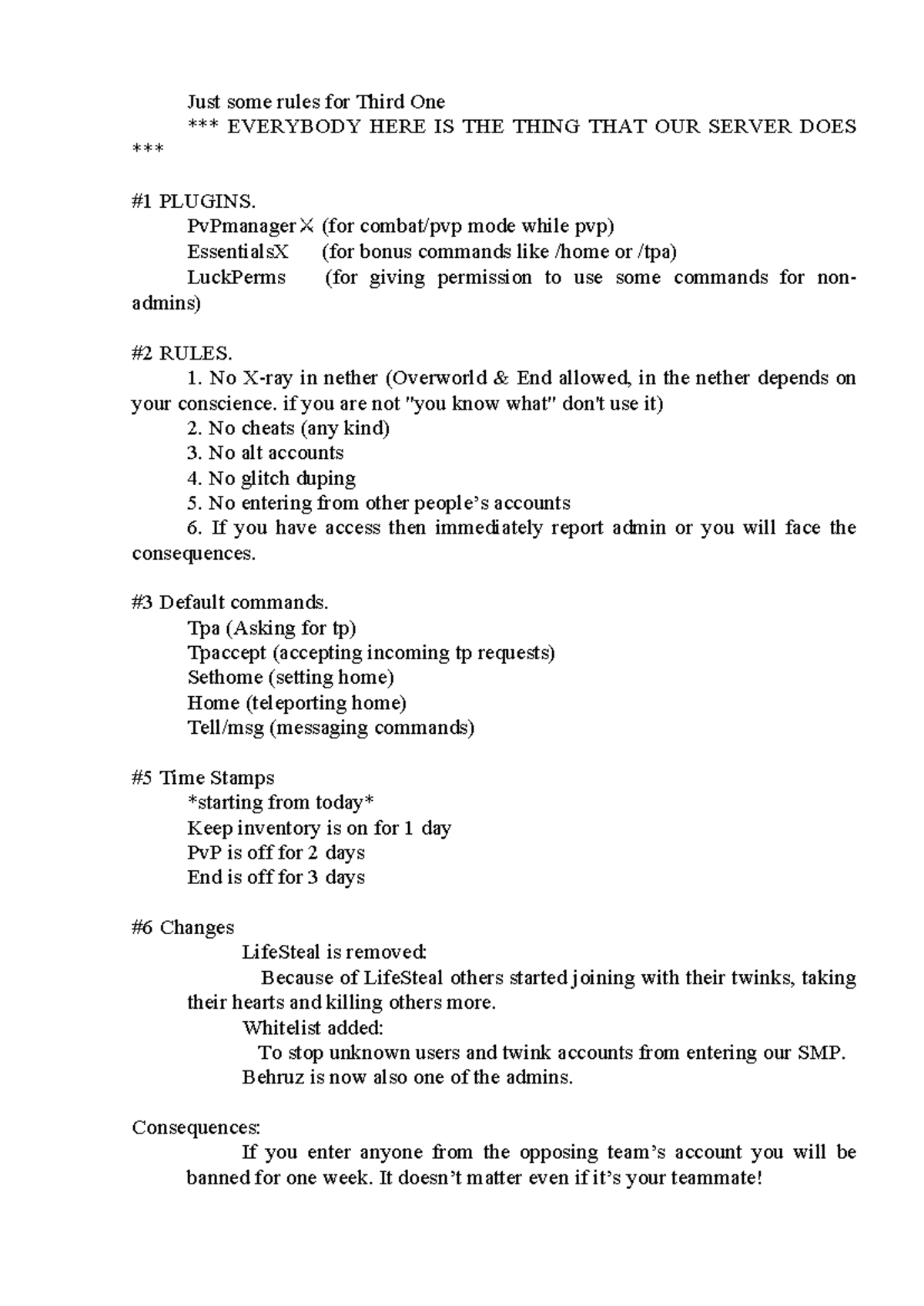 SMP Rules & Guidelines for Third One Server: PvP & Commands - Studocu