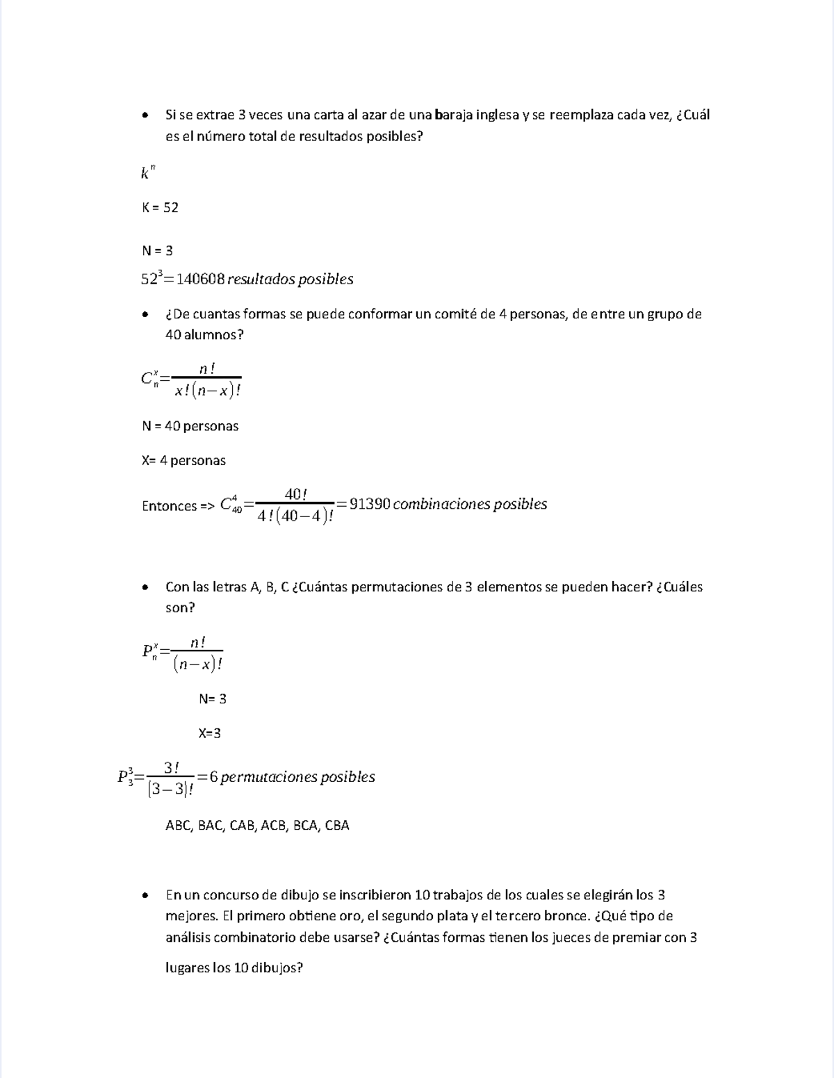 Ejercicios de Combinatoria y Permutaciones en Estadística - Studocu
