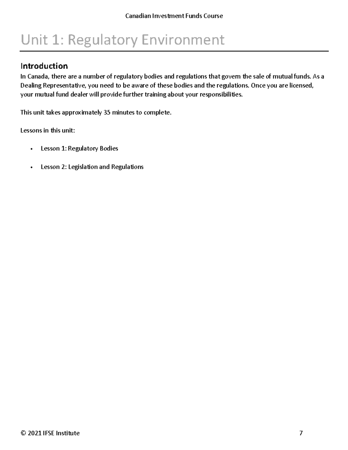 IFIC Canadian Investment Funds Course: Regulatory Environment Overview ...