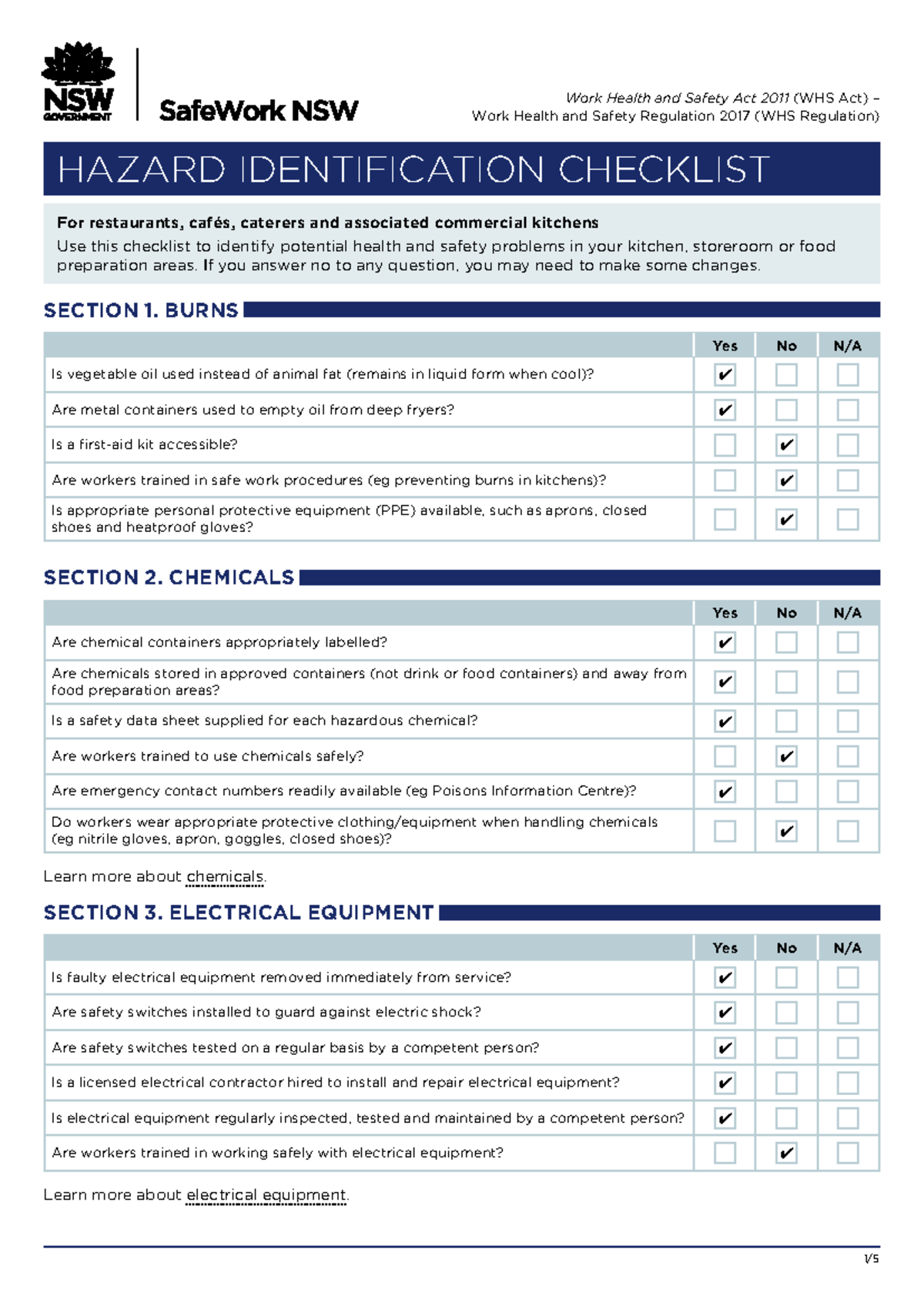Parta Hazard Checklist 2 - Work Health and Safety Act 2011 (WHS Act ...