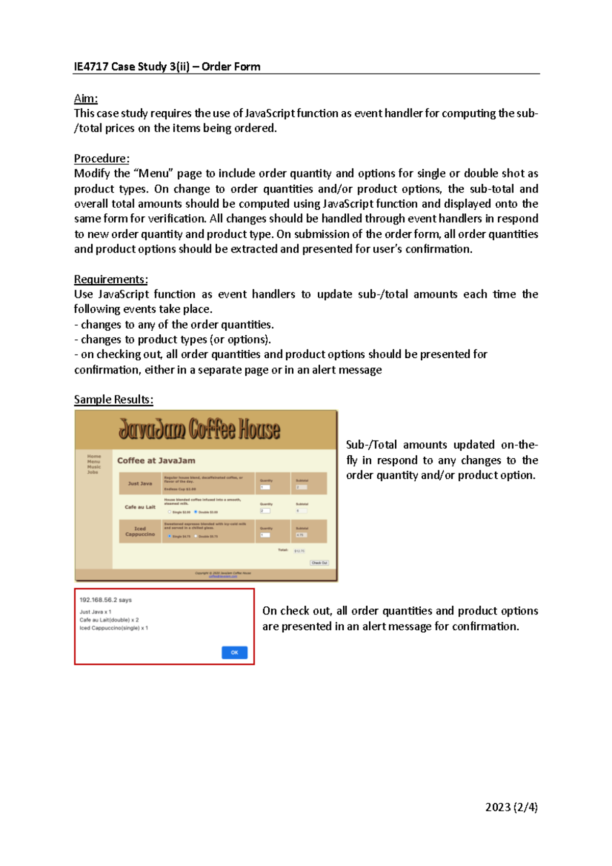 IE4717 Case Study 3(ii) 2023 - JavaScript Order Form Development - Studocu