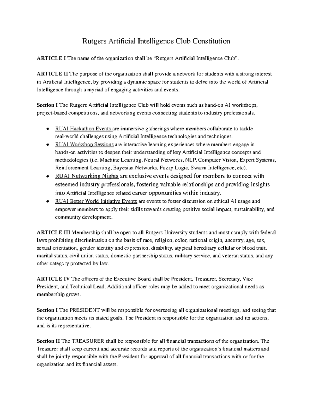 Rutgers AI Club Constitution: Structure & Purpose Overview - Studocu