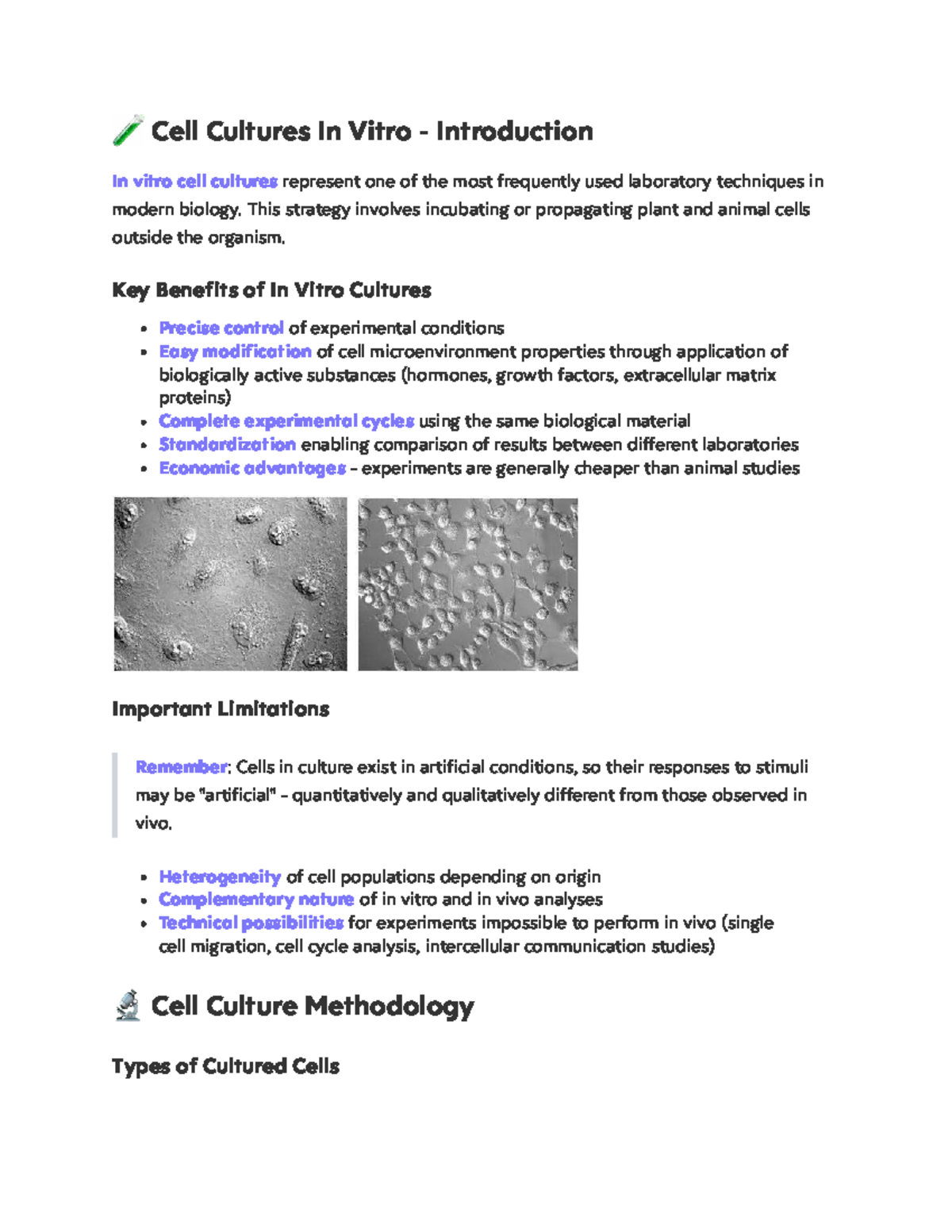 Cell Cultures In Vitro - Introduction and Methodology - Studocu