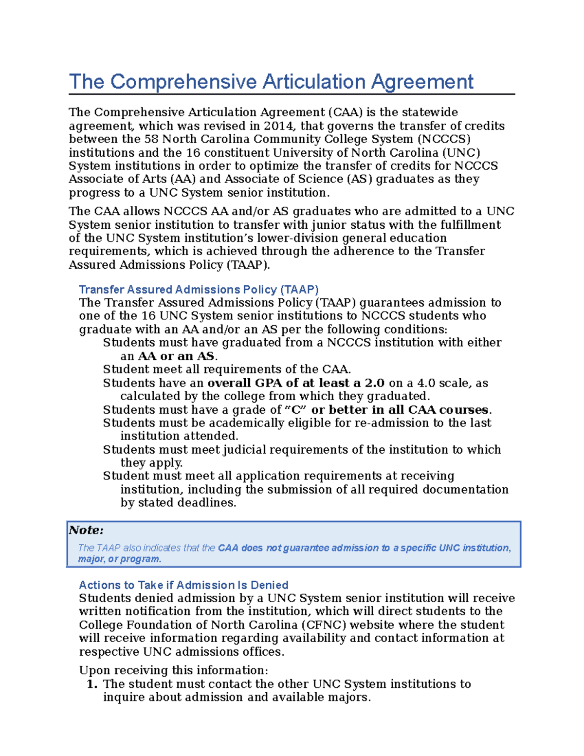 CAA Comprehensive Articulation Agreement Overview and Updates - Studocu