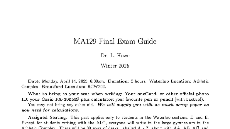MA129 Final Exam Guide - Dr. L. Howe - Winter 2025 - Studocu